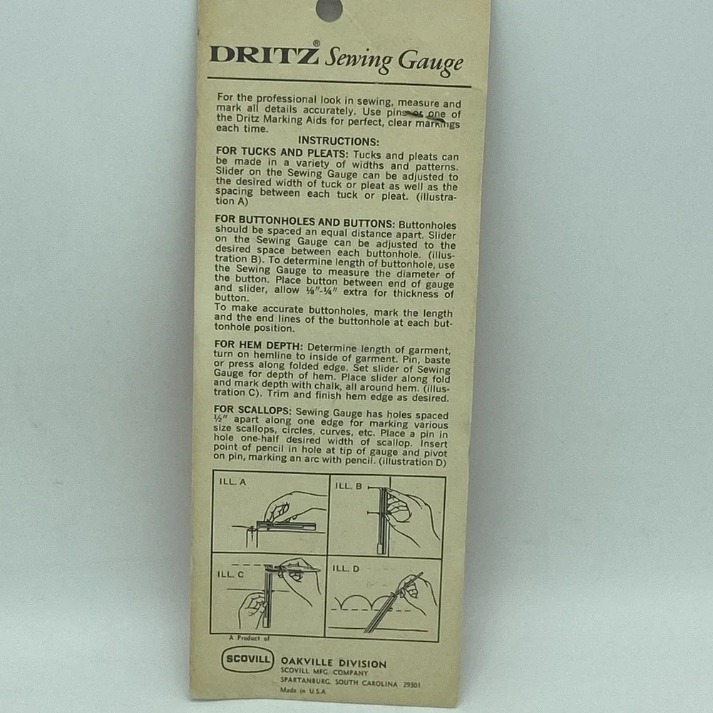 Vintage 1960's Scovill Dritz Sewing Gauge 6